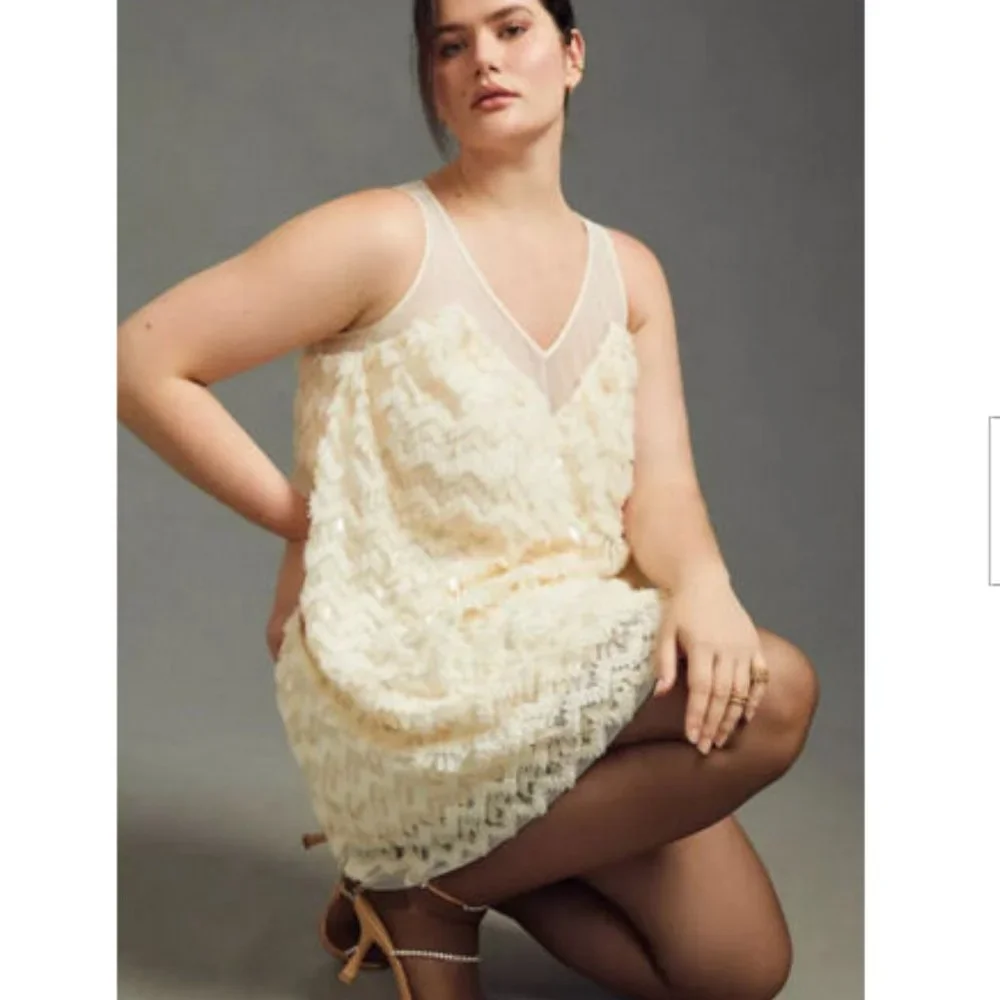 Anthropologie 3X NWT Textured Sequin Mini Dress Paillettes Cream New 230$ - Picture 6 of 9